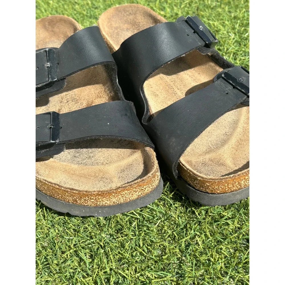 Birkenstock Arizona Black Birko-Flor Two Strap Slide Sandals Womens 7.5
